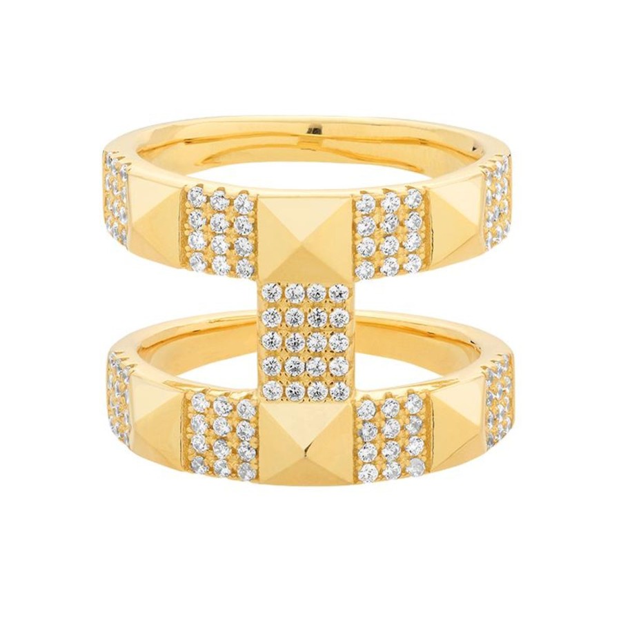 Pierscionki Selfie Jewellery | Pozlacany Pierscionek Podwojny Rockstar Gold -